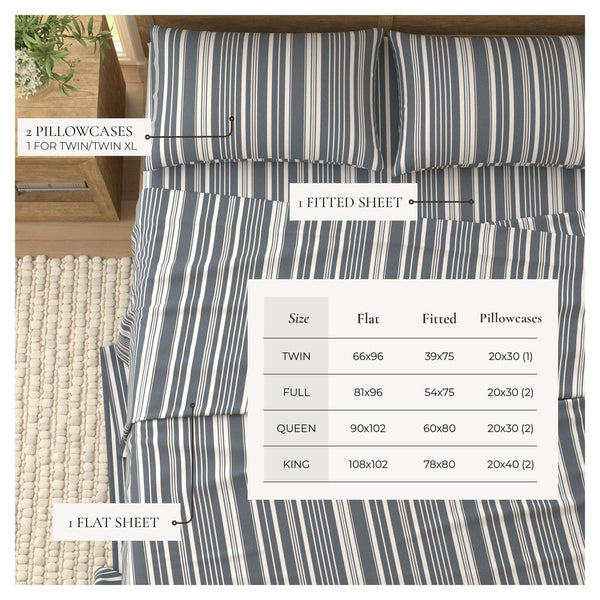 4-Piece Striped Microfiber Sheet Set - Elouise Collection