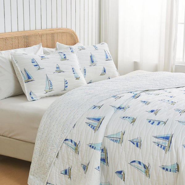 Coastal Blue Sailboat Quilt Set - Marzano Collection