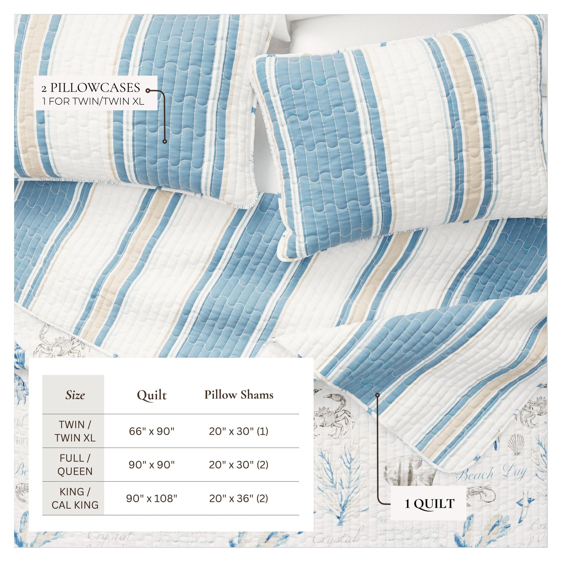 Stripe & Ocean Story Coastal Quilt Set - New Castle Collection Great Bay Home