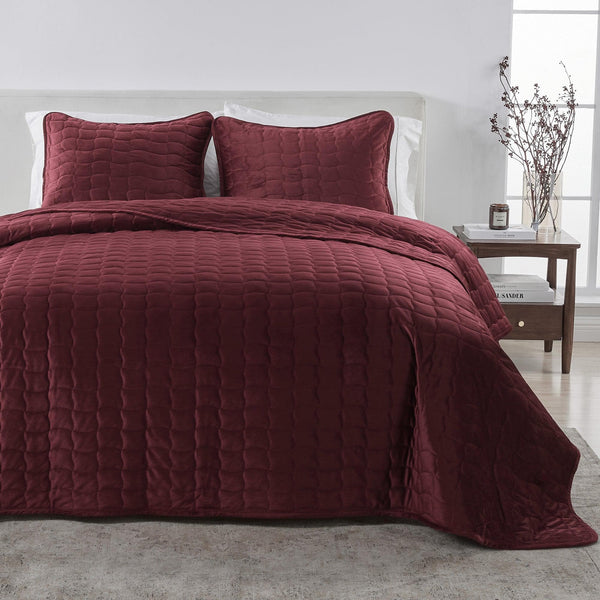 Velvet Box-Stitched Quilt Set - Vivica Collection