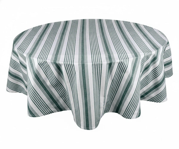 Green and White Round Tablecloth