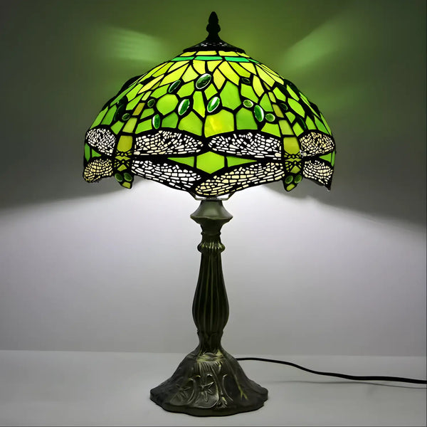 Green Tiffany Lamp with Dragonfly