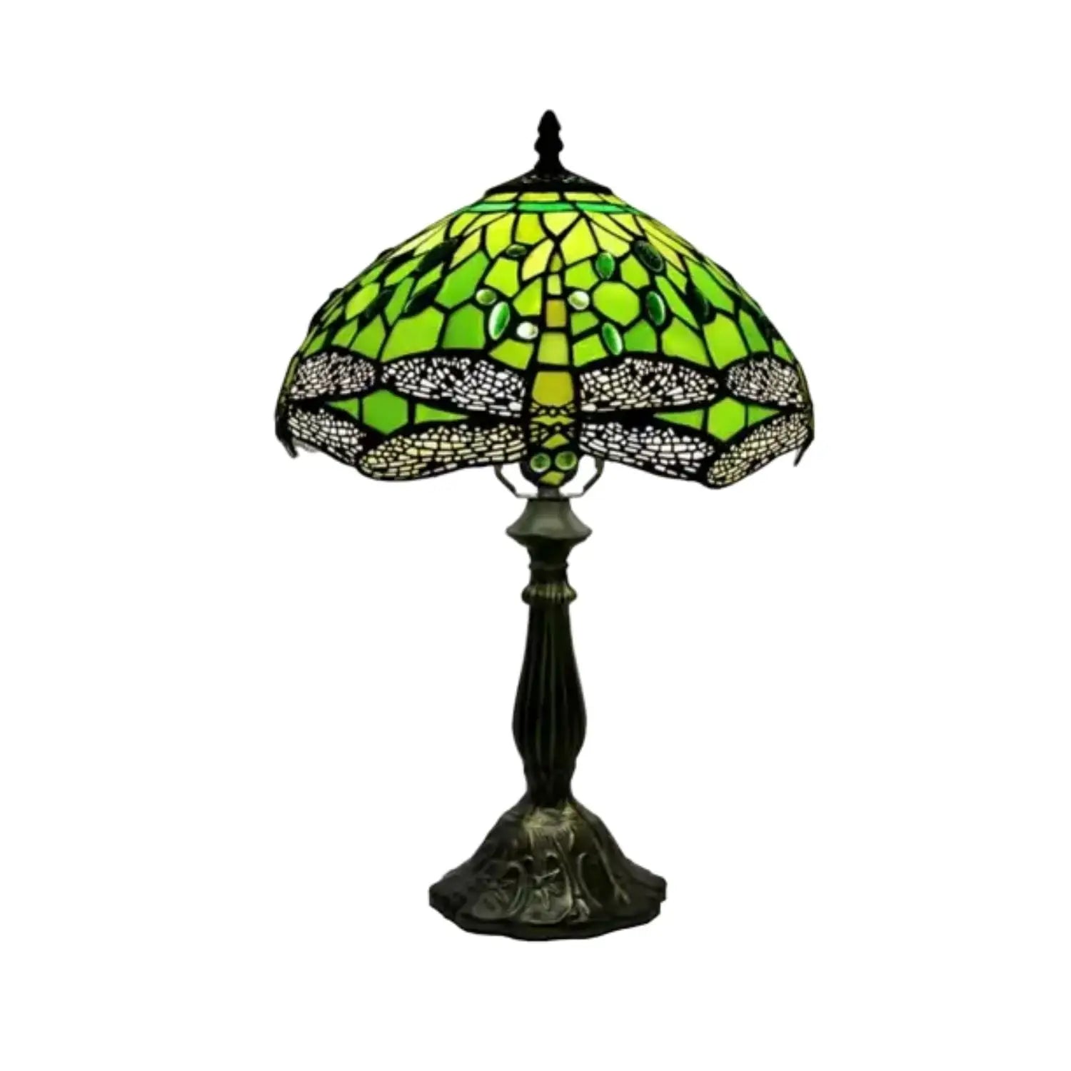 Green Tiffany Lamp with Dragonfly