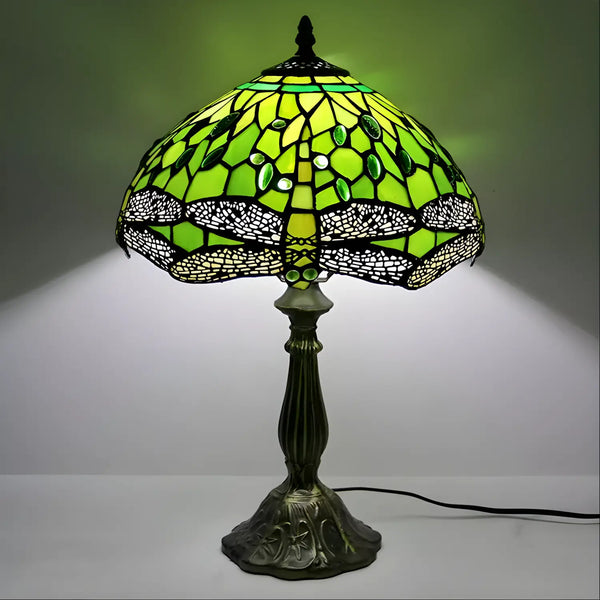 Green Tiffany Lamp with Dragonfly