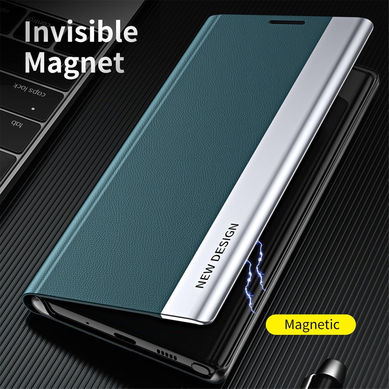 Green Elegant Magnetic Flip Case For iPhone 14 Pro Max 12 13 Mini Luxury Wallet Stand Cover Phone Magnetic Thin Slim Flip Leather Magnetic Closure Case Cover For iphone