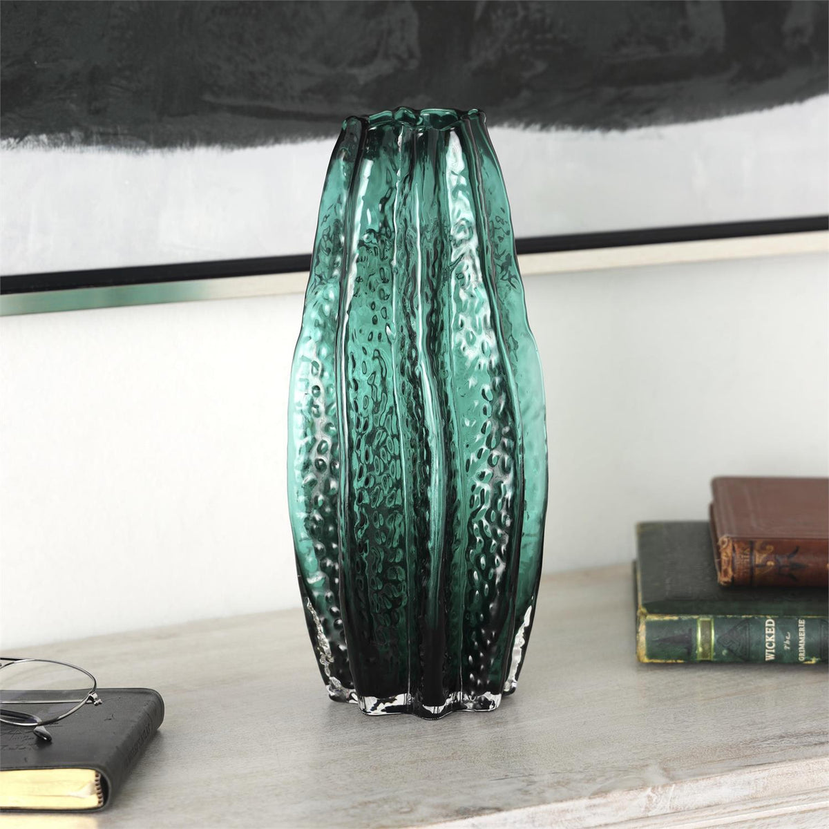 Green Glass Bubble Seaweed Textured Vase
