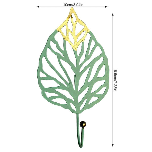 Green Gold Single Leaf Hanging Coat Hook Mini Wall Key Hook Home Decoration Modern Home Hanger Leaf Shape Coat Hooks Wall Mounted Hooks