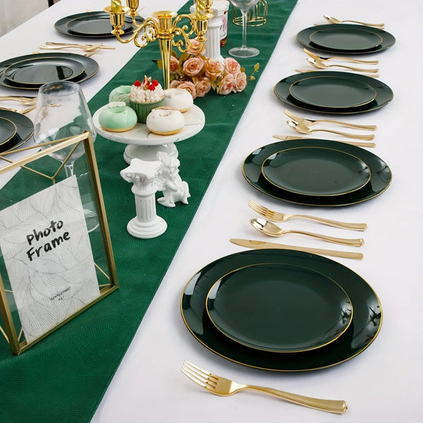 Green Plastic Plate and Cutlery Set for Christmas Parties