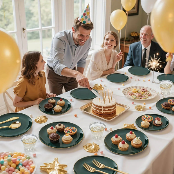 Green Plastic Plate and Cutlery Set for Christmas Parties