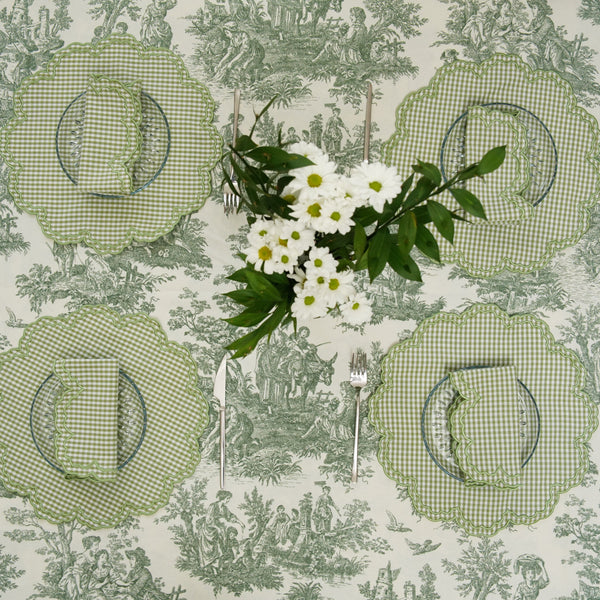 SPRING TABLE DECOR – MAGNOLIA GREEN GINGHAM SCALLOPED PLACEMAT & NAPKIN SET