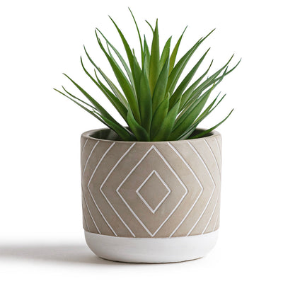 Artificial succulent plant in geometric patterned concrete pot 8