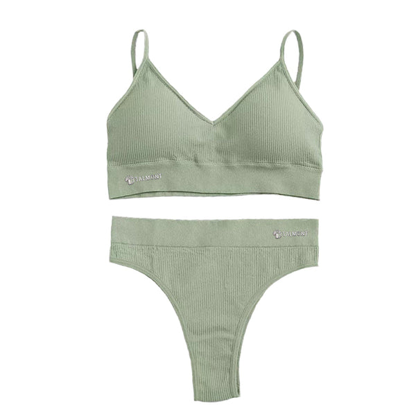 Talmont Seamless Ribbed Bra & Panty Set – Soft, Stretchy Lounge Lingerie with Removable Pads