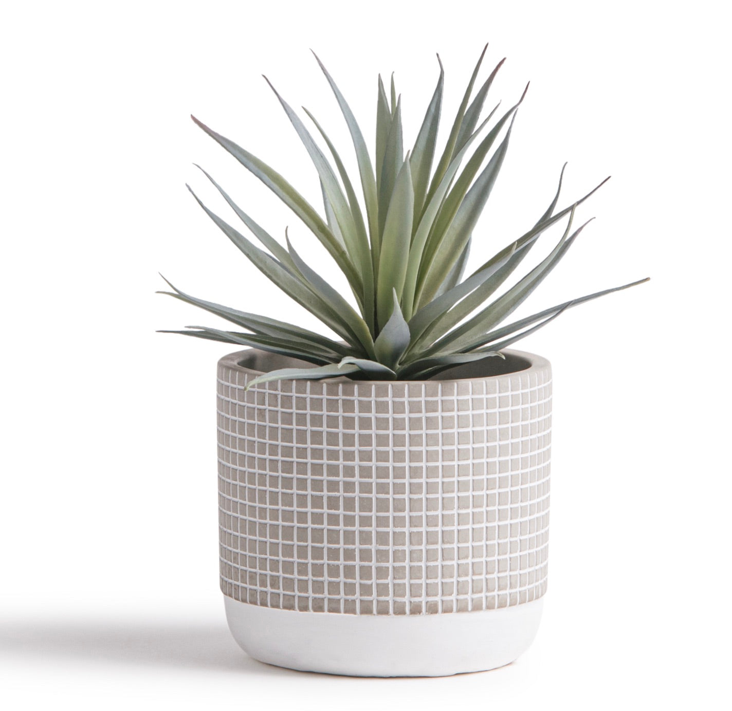 Artificial succulent plant in check patterned concrete pot 8