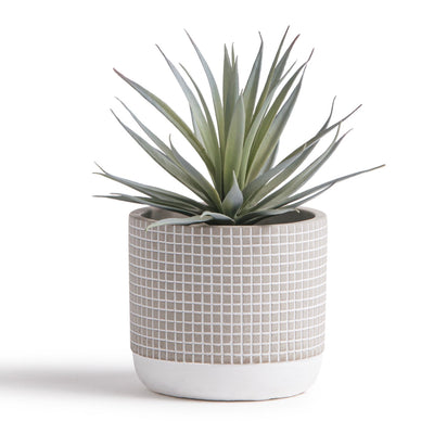 Artificial succulent plant in check patterned concrete pot 8