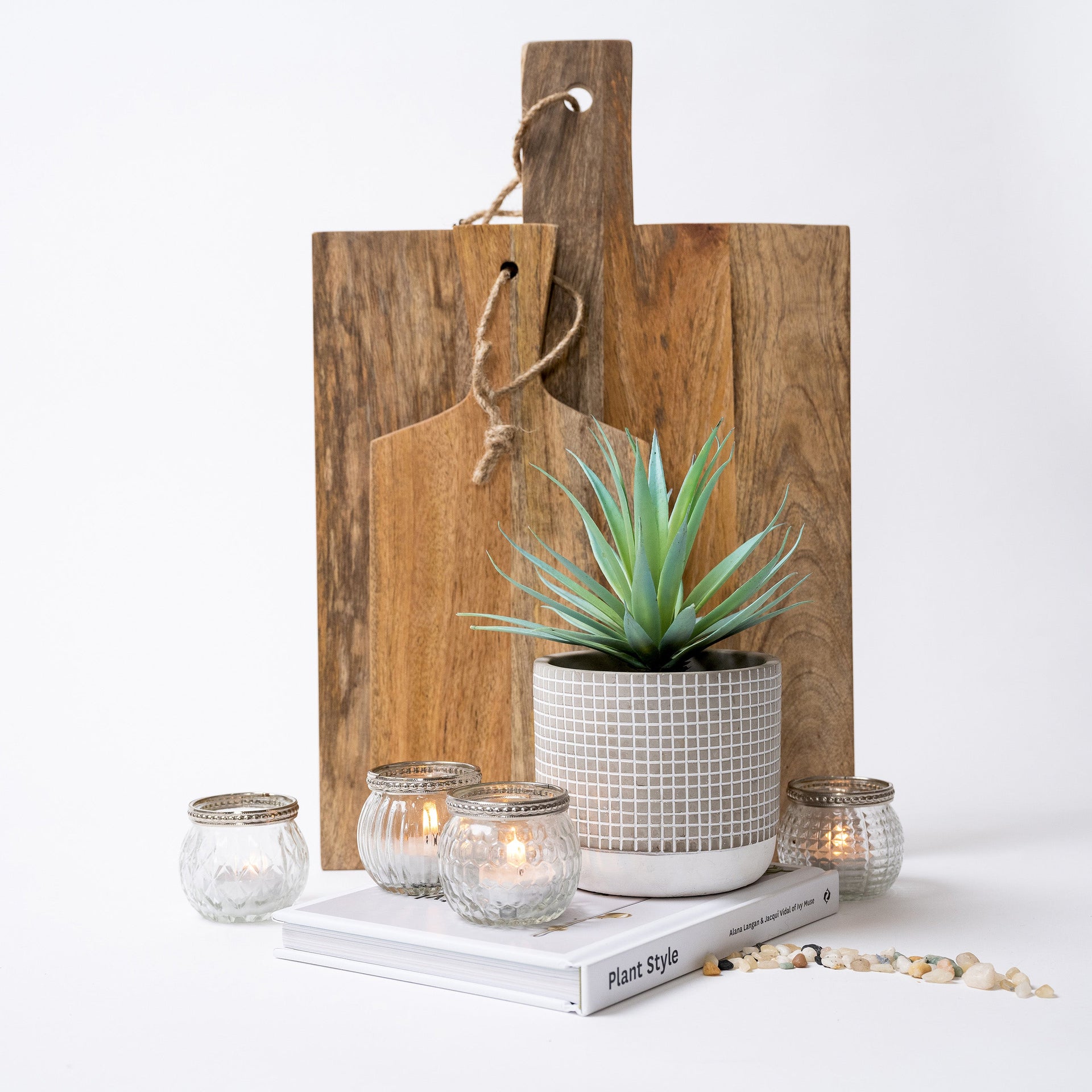 Artificial succulent plant in check patterned concrete pot 8