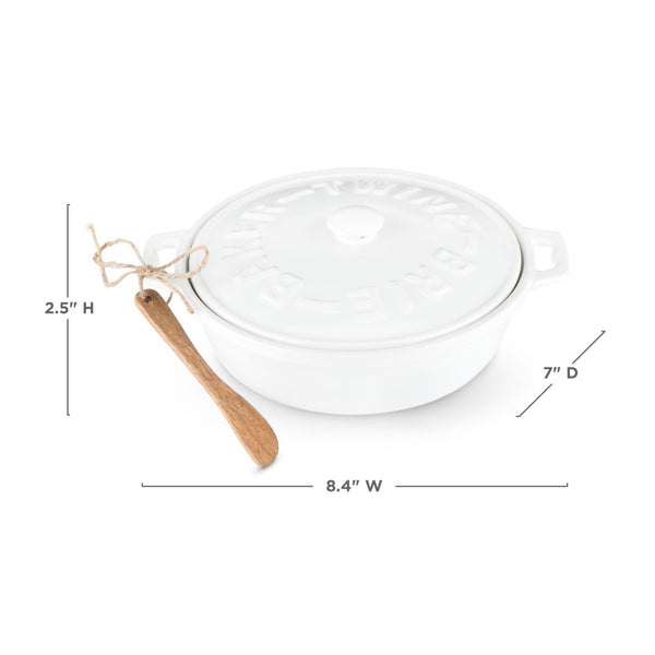 Ceramic Brie Baker & Acacia Wood Spreader Set