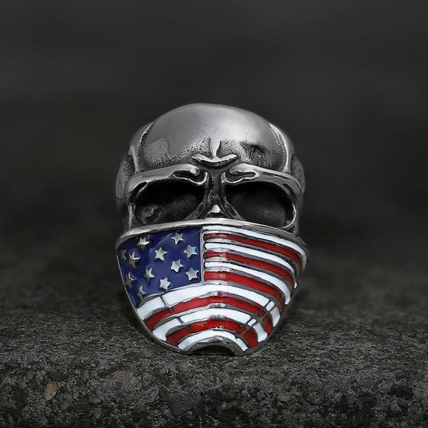 American Flag Stainless Steel Skull Ring