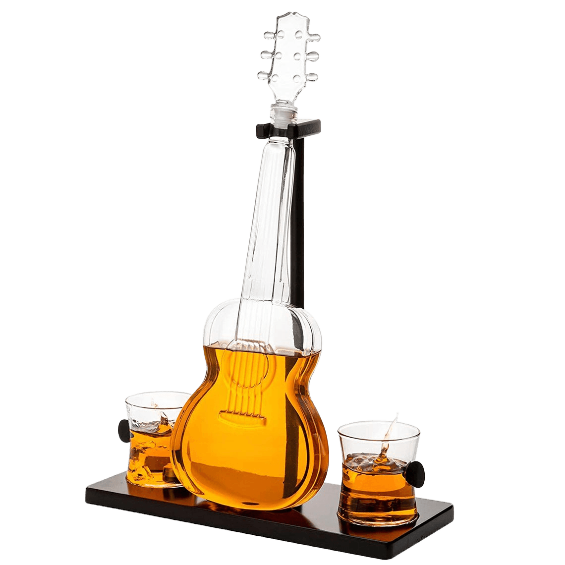 Guitar Whiskey & Wine Decanter & Mahogany Base - The Wine Savant 1000 ML Glass Decanter with 2 10oz Glasses 14