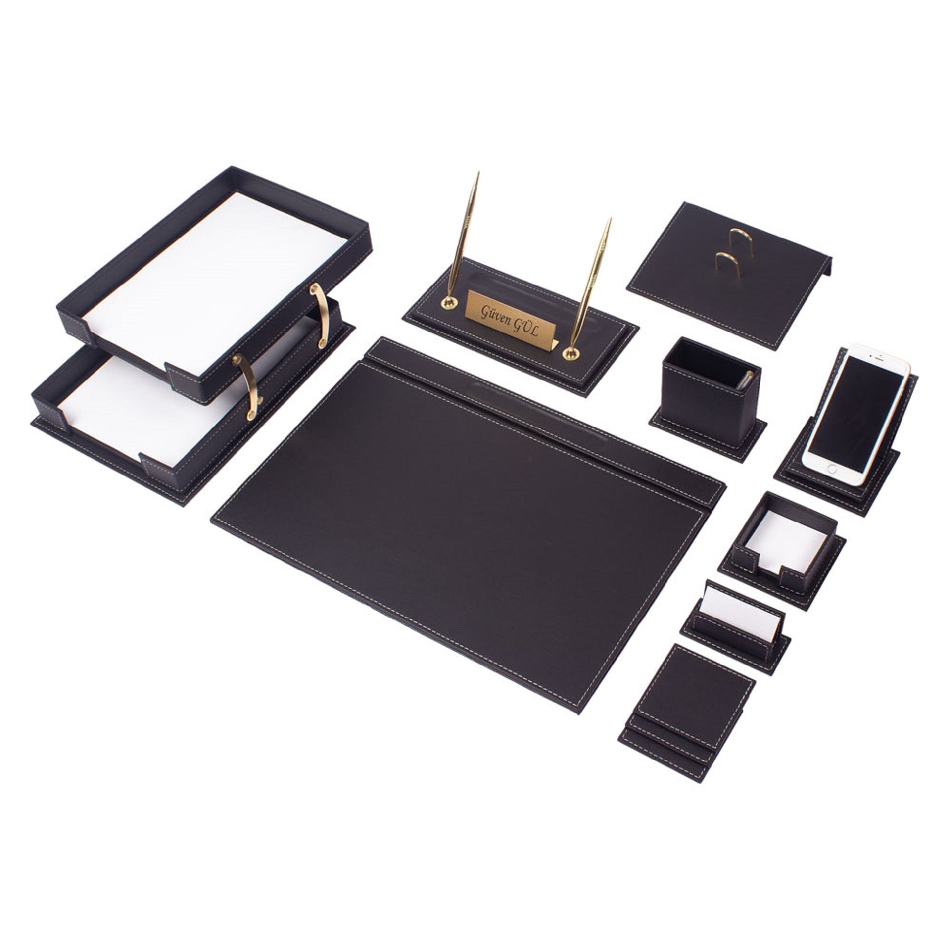 MOOG Luxury Desk Set - Double Document Tray- Brown - 13 PCS