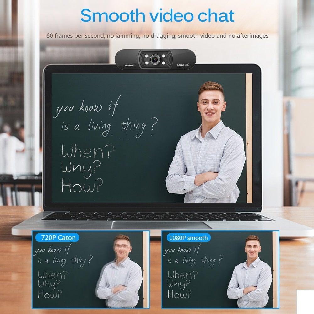 H800 Full HD Video Webcam 1080P HD Camera USB Webcam Focus Night Vision Computer Web Camera with Built in Microphone For Video Conferencing Recording and Streaming