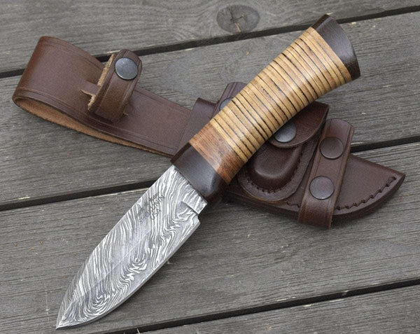 Hacker Camp knife Stacked Leather Handle - Gifts for You 'n Me
