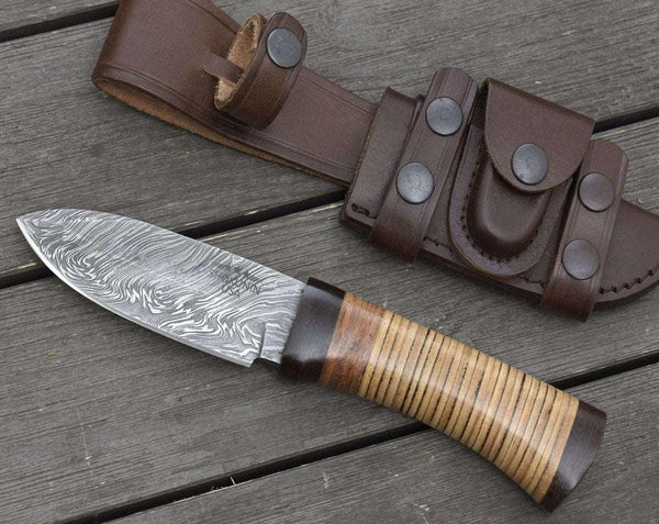 Hacker Camp knife Stacked Leather Handle - Gifts for You 'n Me