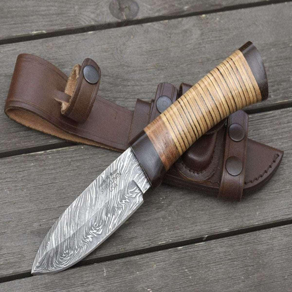 Hacker Camp knife Stacked Leather Handle - Gifts for You 'n Me