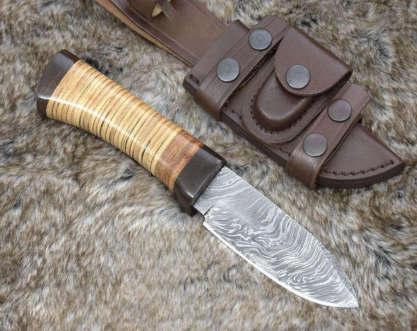 Hacker Camp knife Stacked Leather Handle - Gifts for You 'n Me