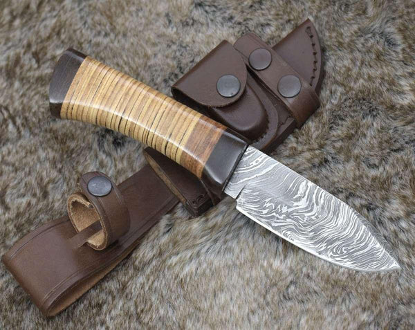 Hacker Camp knife Stacked Leather Handle - Gifts for You 'n Me