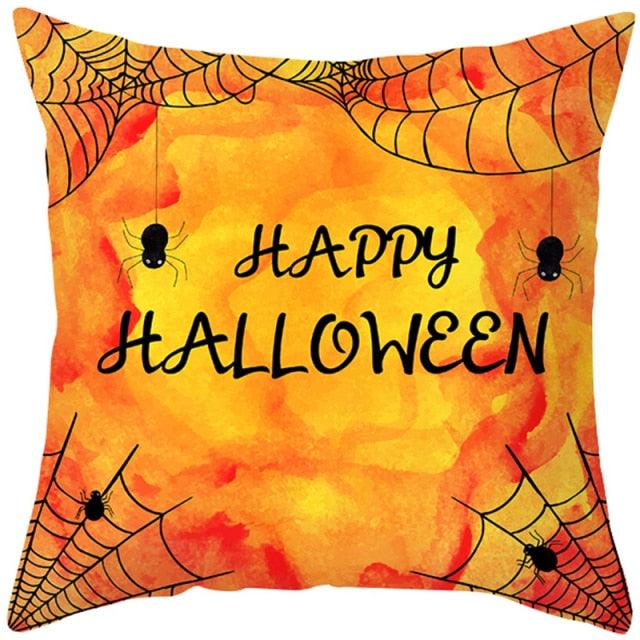 Halloween Cushion Cover Horror Pumpkin Printed Pillow Case Orange And Black Pillow Cover Pumpkin Farmhouse Deco Happy Halloween Decorative Pillow Case For Home  45x45CM