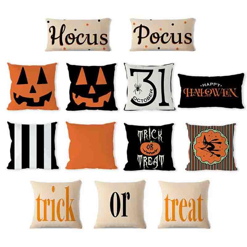 Halloween Cushion Cover Soft Linen Pillow Case Sofa Decoration Pumpkin Printed Pillow Case Orange And Black Pillow Cover For Living Room Car Pillowcase Home Supplies