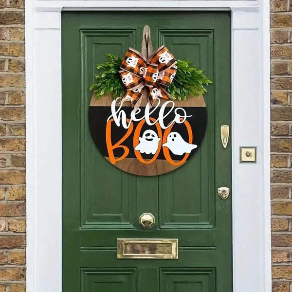 Halloween Round Wooden Board Front Door Decoration Wreath