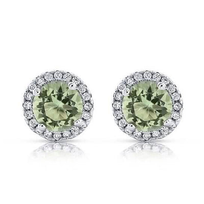 Halo Cz Green Earrings White Sterling Silver