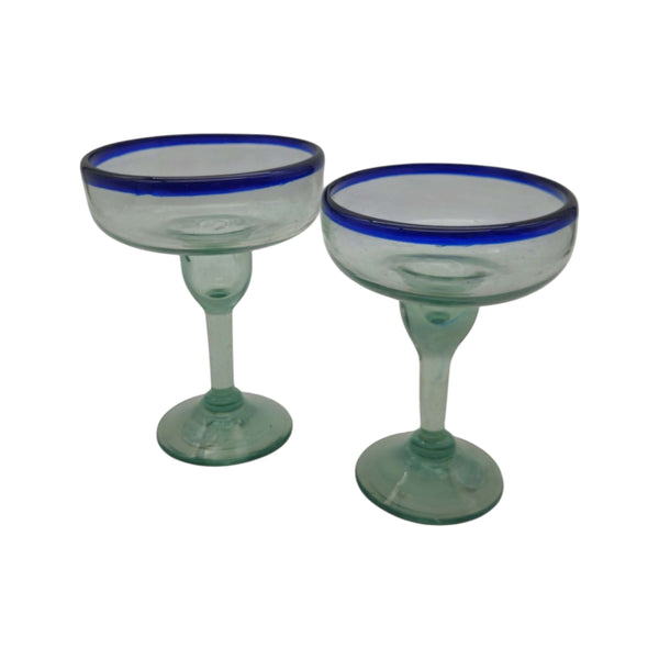 Hand-Blown Mexican Margarita Glass | Classic Cobalt Rim