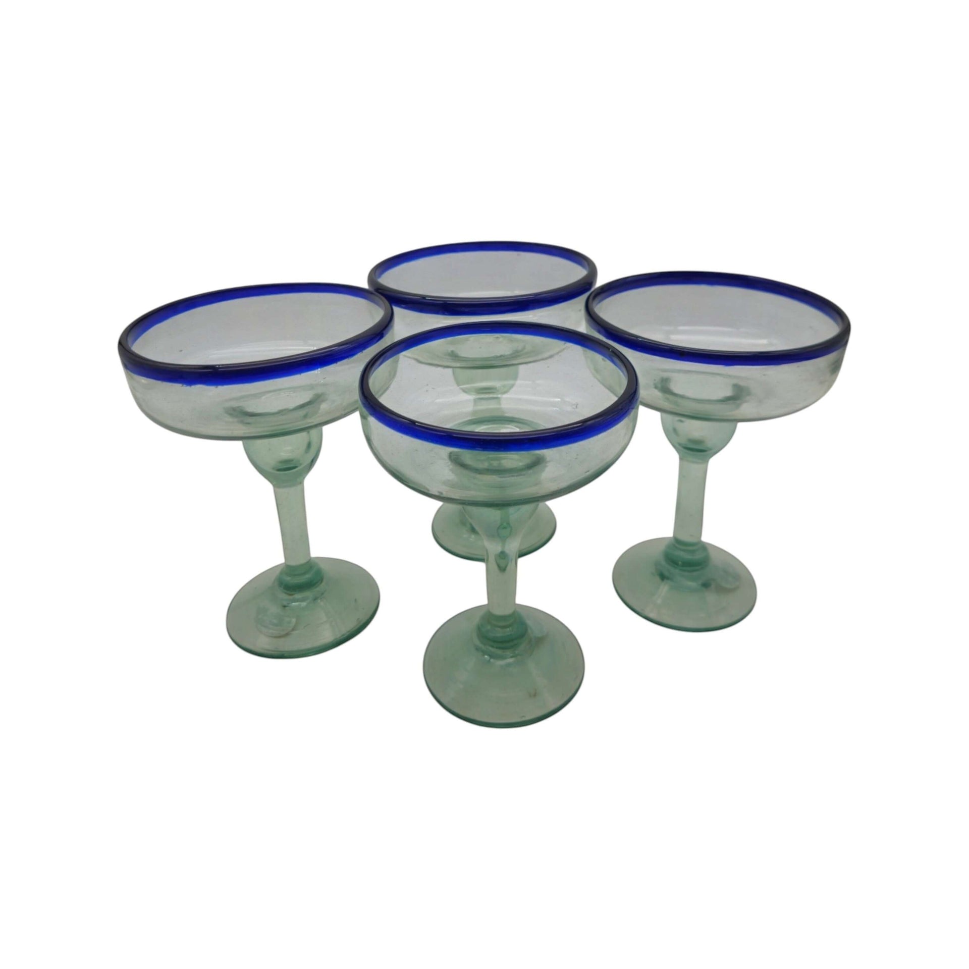 Hand-Blown Mexican Margarita Glass | Classic Cobalt Rim