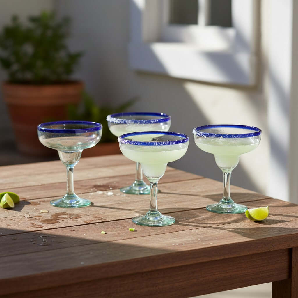 Hand-Blown Mexican Margarita Glass | Classic Cobalt Rim