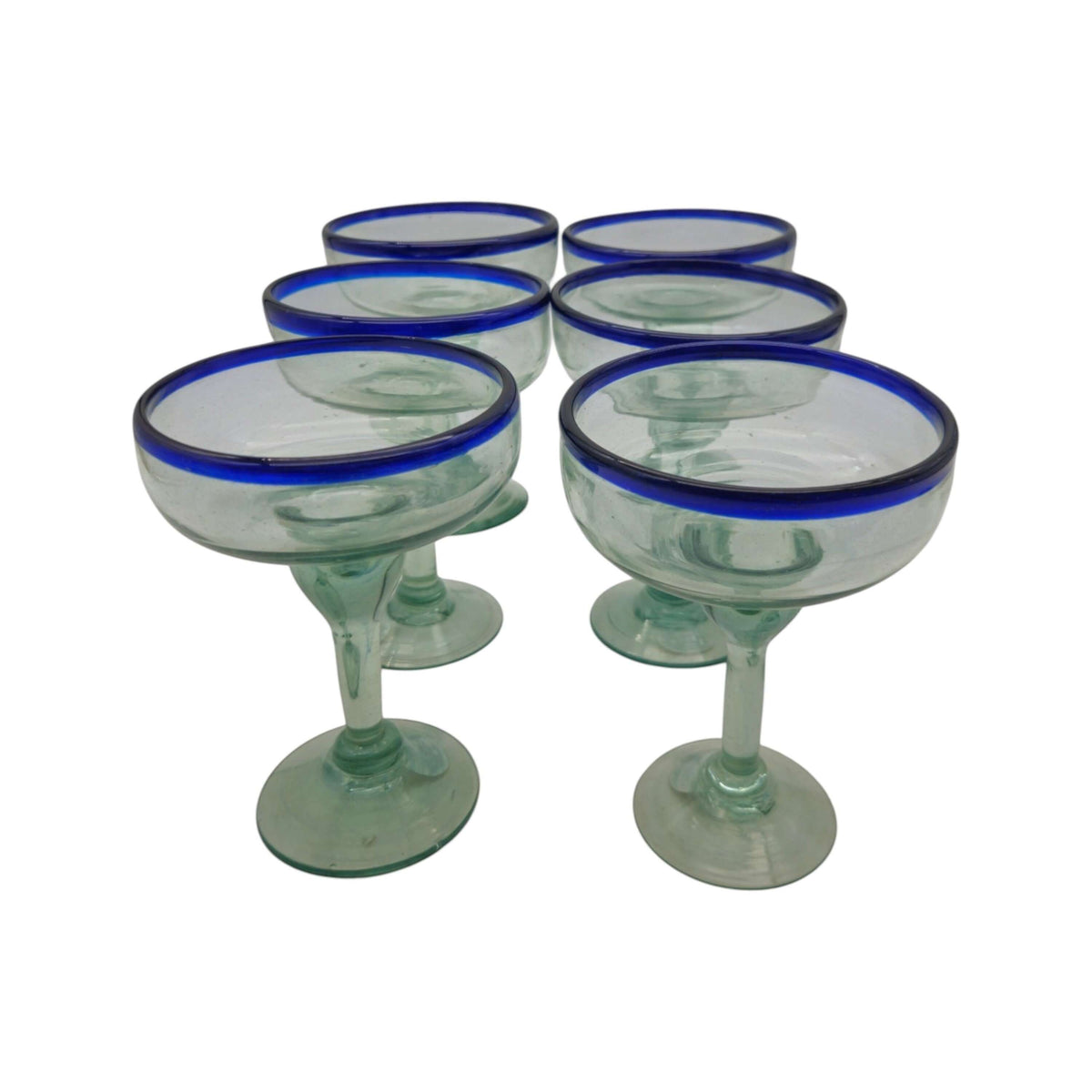 Hand-Blown Mexican Margarita Glass | Classic Cobalt Rim