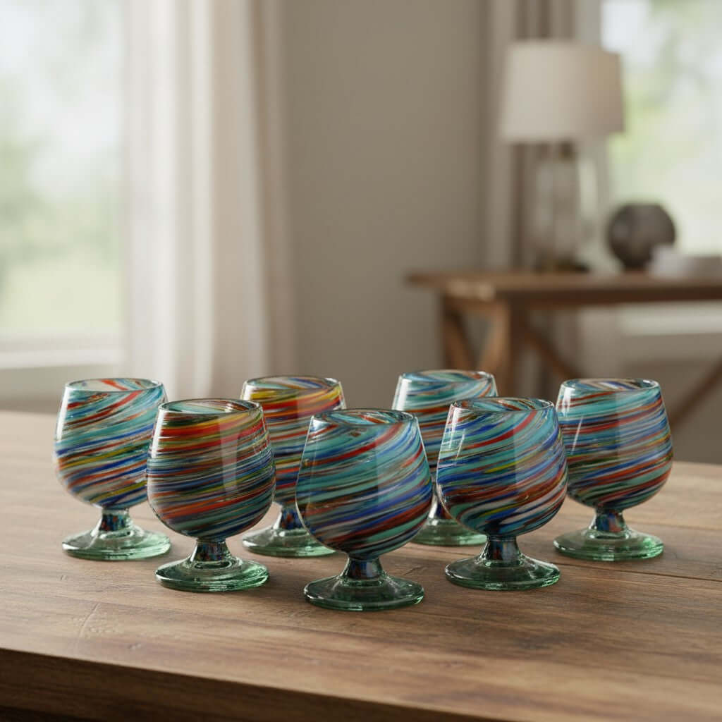 Hand-Blown Mexican Shot Glass | Confetti Swirl Cognac Design