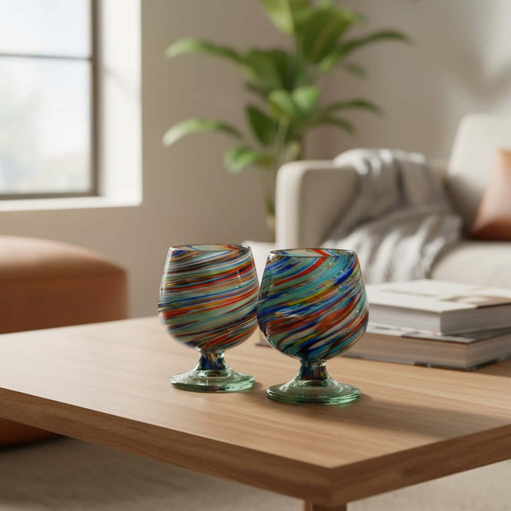 Hand-Blown Mexican Shot Glass | Confetti Swirl Cognac Design