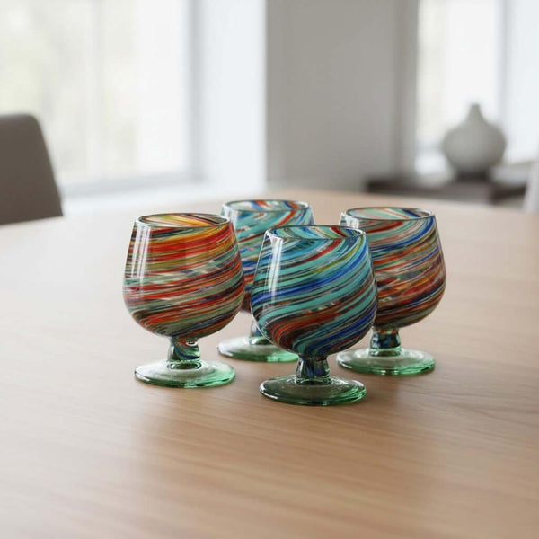Hand-Blown Mexican Shot Glass | Confetti Swirl Cognac Design