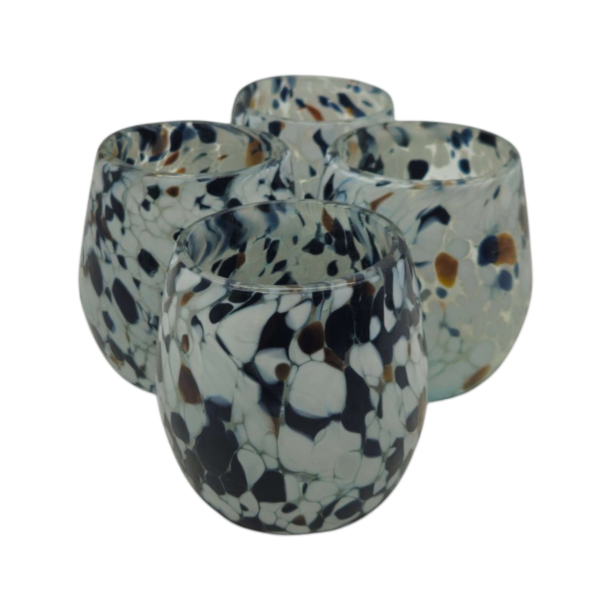 Hand-Blown Mexican Stemless Wine Glass | Blue Mocha Speckle Design