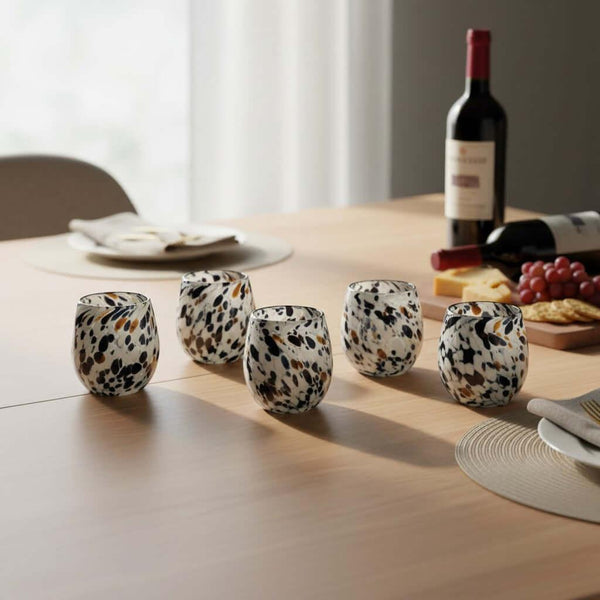 Hand-Blown Mexican Stemless Wine Glass | Blue Mocha Speckle Design