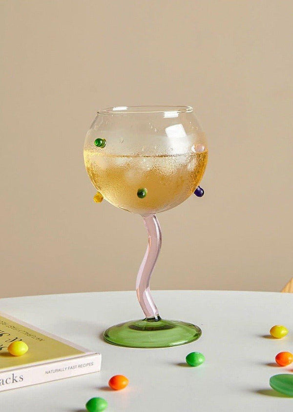 Hand Blown Rainbow Sprinkles Wine Glasses - Whimsical Dopamine Burgundy Glass