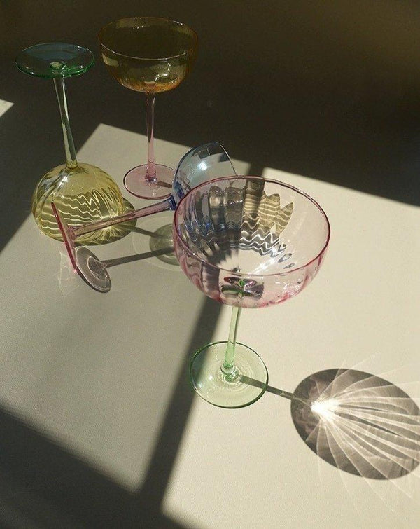 Hand Blown Retro Pastel Coloured Cocktail Glasses Coupe Set of 4 ( $22.5 Each )