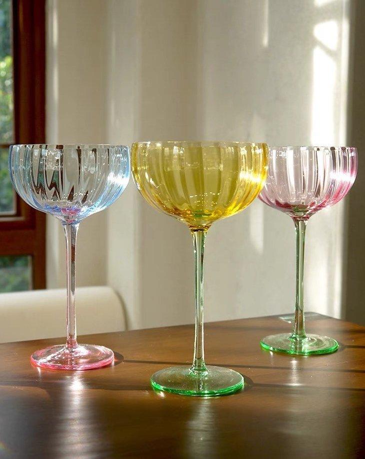 Hand Blown Retro Pastel Coloured Cocktail Glasses Coupe Set of 4 ( $22.5 Each )