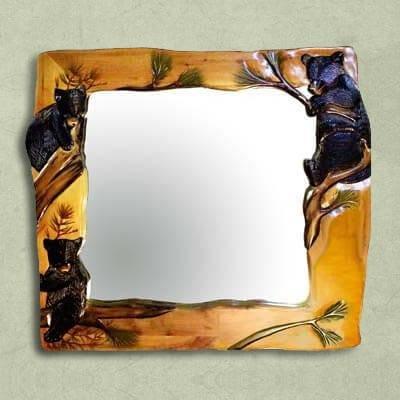 Hand Carved Bear Pines Mirror - Gifts for You 'n Me