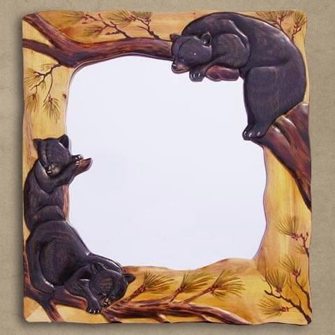 Hand Carved Climbing Bears Mirror - Gifts for You 'n Me