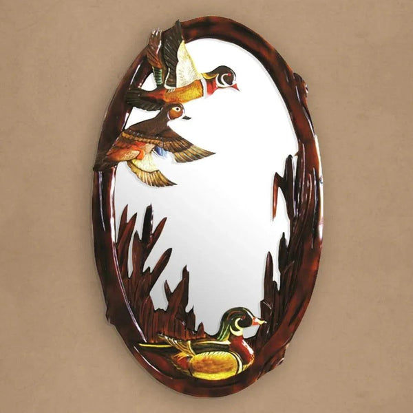 Hand Carved Oval Wood Duck Mirror - Gifts for You 'n Me