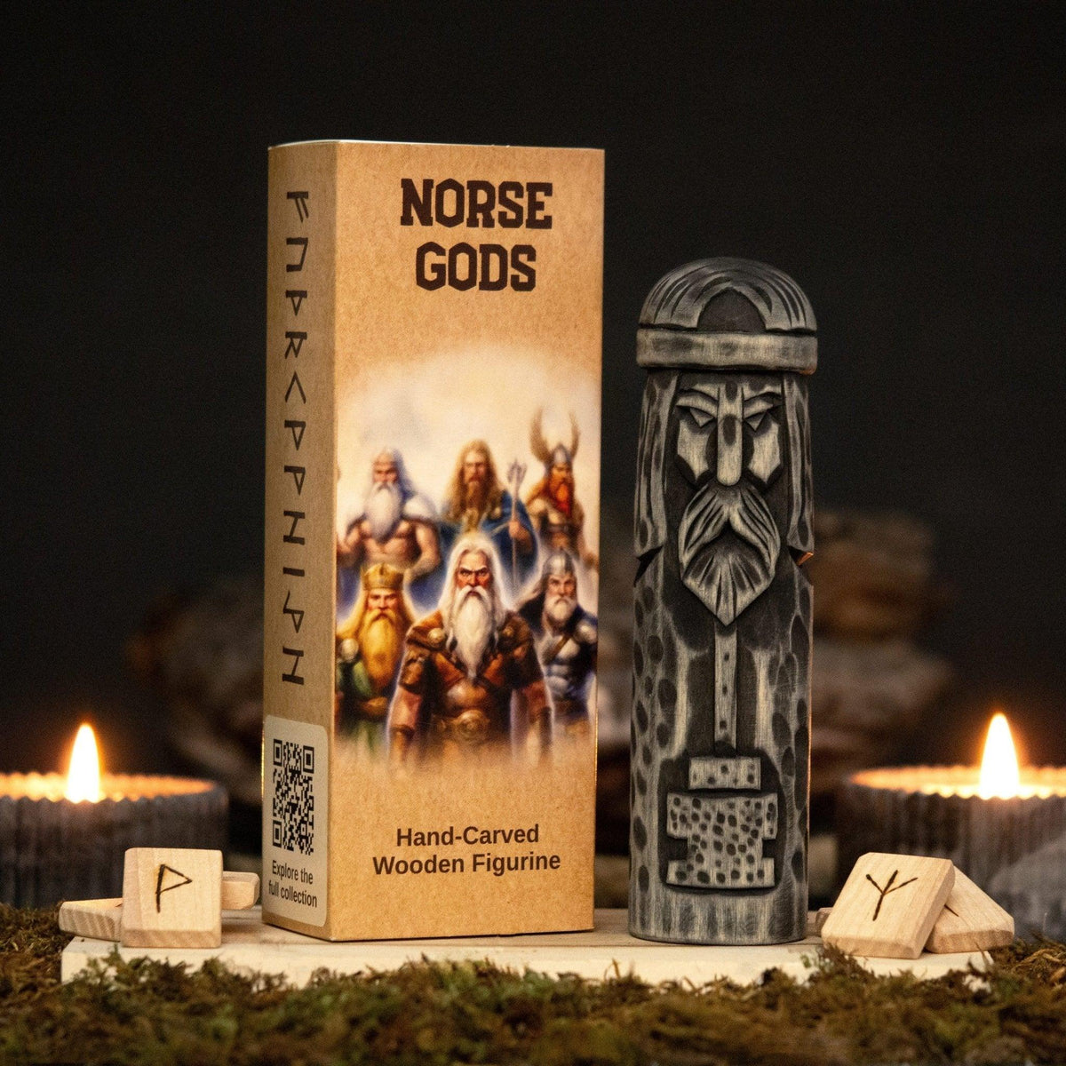 Hand-Carved Thor Figurine – 14 cm (5.7 inches) Wooden Scandinavian God Statue