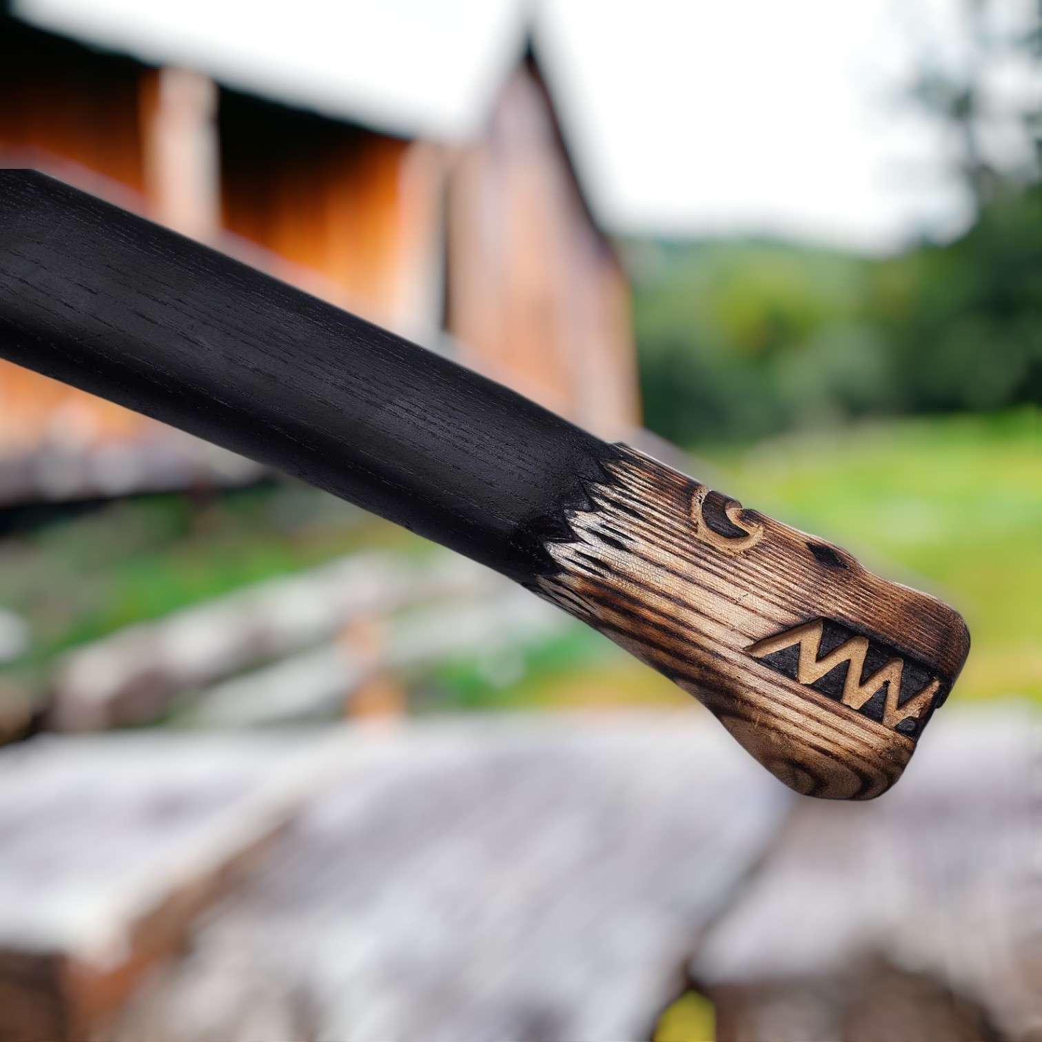 Norse Wolf Viking Axe – Hand-Forged 1075 Steel Bearded Axe with Ash Handle